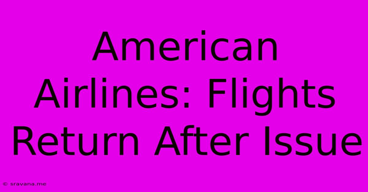 American Airlines: Flights Return After Issue