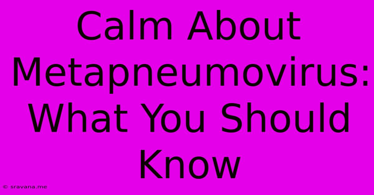 Calm About Metapneumovirus: What You Should Know