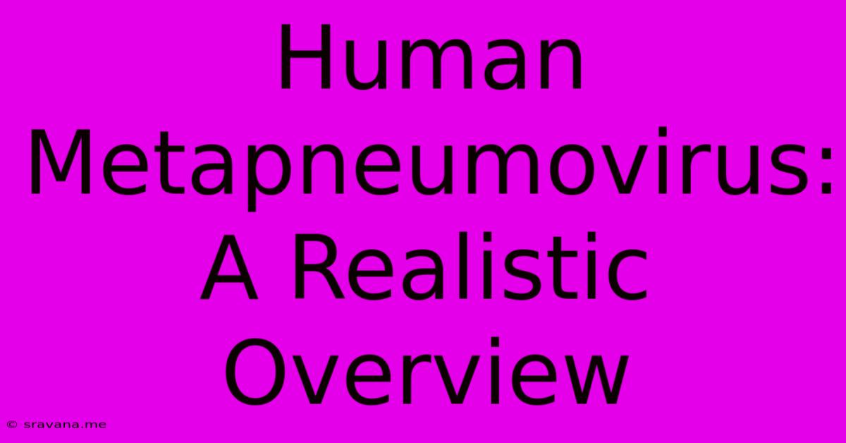 Human Metapneumovirus:  A Realistic Overview