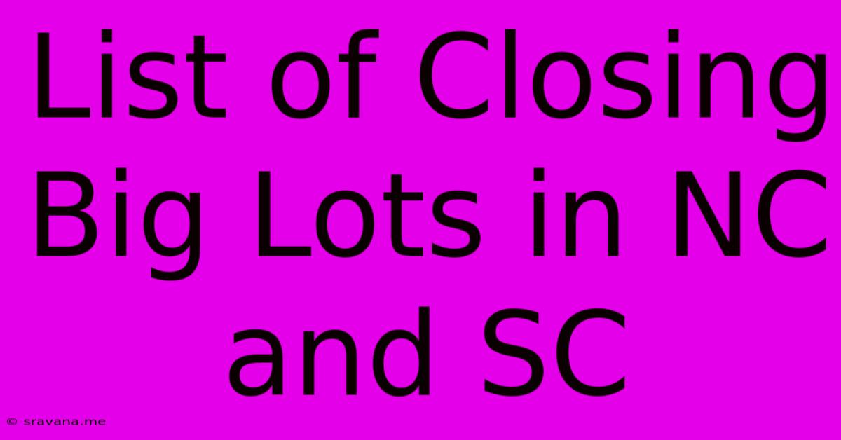 List Of Closing Big Lots In NC And SC