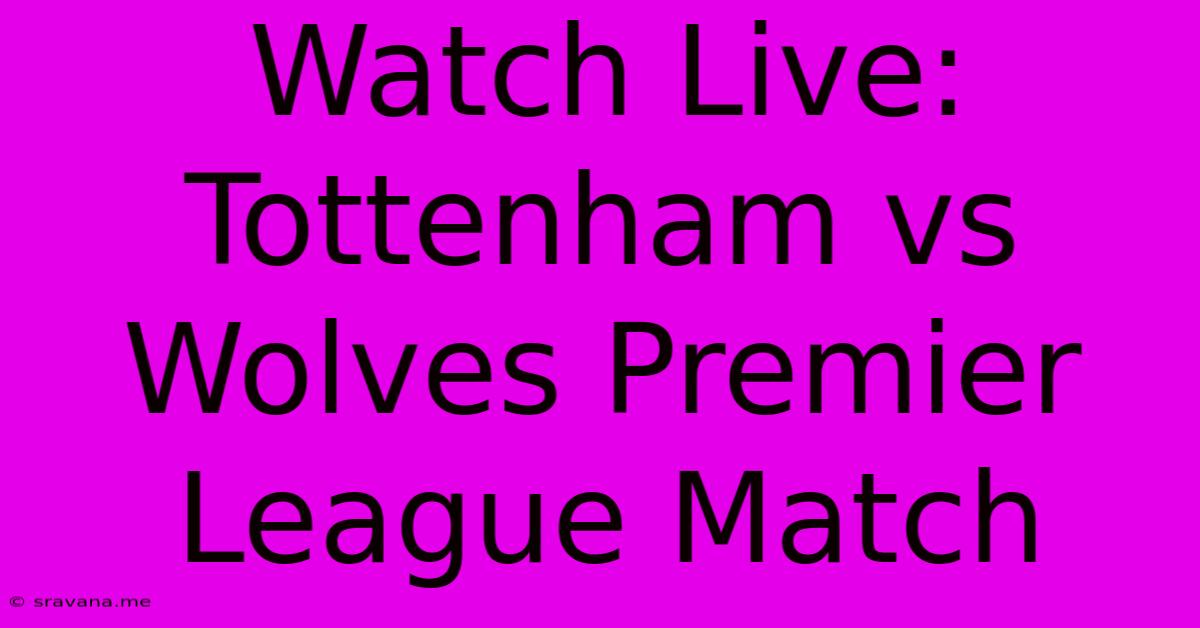 Watch Live: Tottenham Vs Wolves Premier League Match